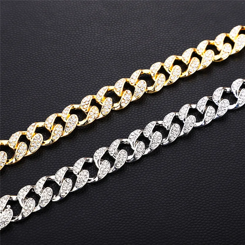 

Hip Hop Men&Women Necklace Bracelet Gold Alloy Rhinestone Thick Cuban Chain Rock Fashion Temperament High Quality Gift Jewelry