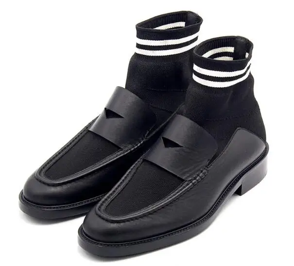 

New fashion ankle boots casual slip on stretch fabric men shoes loafers men's boots