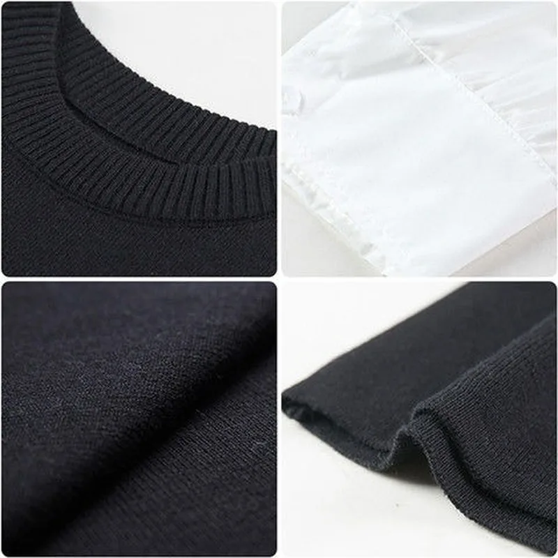 

QWEEK 2021 Fashion Korean Knitted Dress French Vintage Elegant Long Sleeve Black Mini Dress Party Bodycon Ladies Dresses 2021