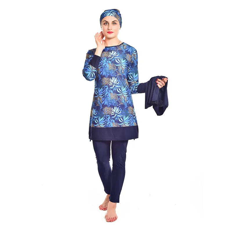 

HAOFAN Muslim Swimwear Women Modest printing Full Cover Long Sleeve Swimsuit Plus Size Islamic Hijab Islam Burkinis 6XL