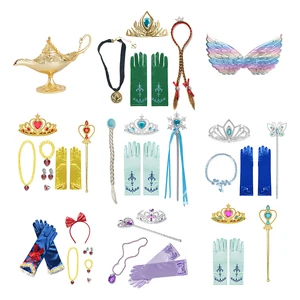 Girl Princess Accessories Anna Elsa Belle Snow White Magic Wand Necklace Gloves Earring Bracelet Sle