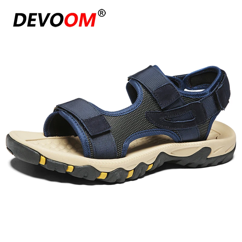 Мужские кожаные сандалии на резиновой подошве коричневые для походов и отдыха