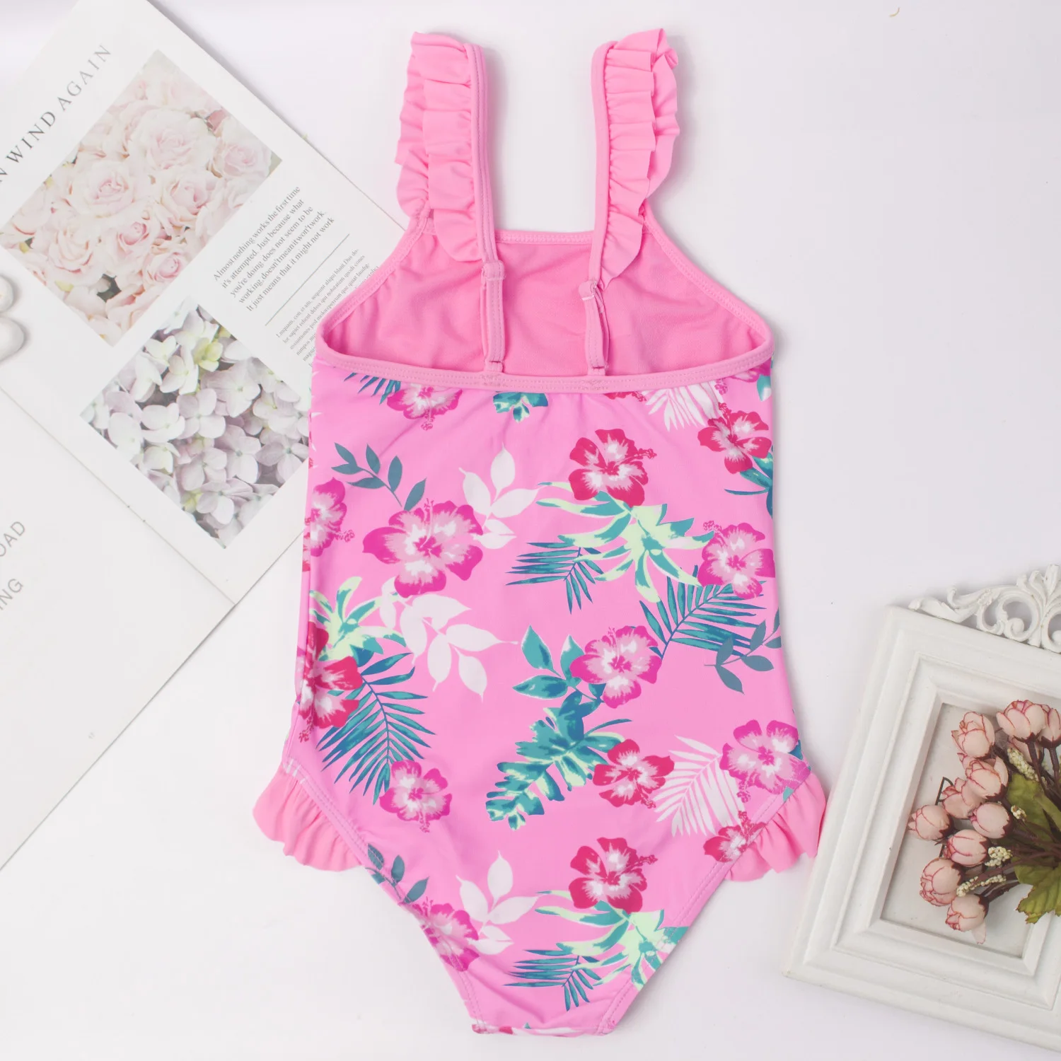 2020 цветочный Falbala Цельный купальник для девочек детская пляжная одежда мульти