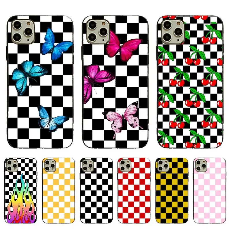 

Yinuoda Black and white checkerboard Luxury Phone Case For iPhone 11pro 12pro MAX 8 7 6 6S Plus X XS MAX 5 5S SE XR Fundas Capa
