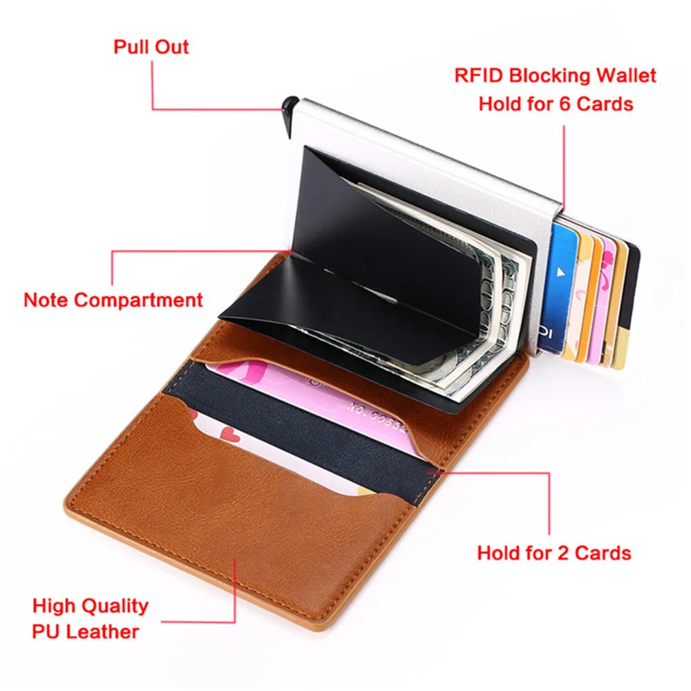 2021 credit card holder wallet men women rfid aluminium bank cardholder case vintage leather wallet with money clips free global shipping