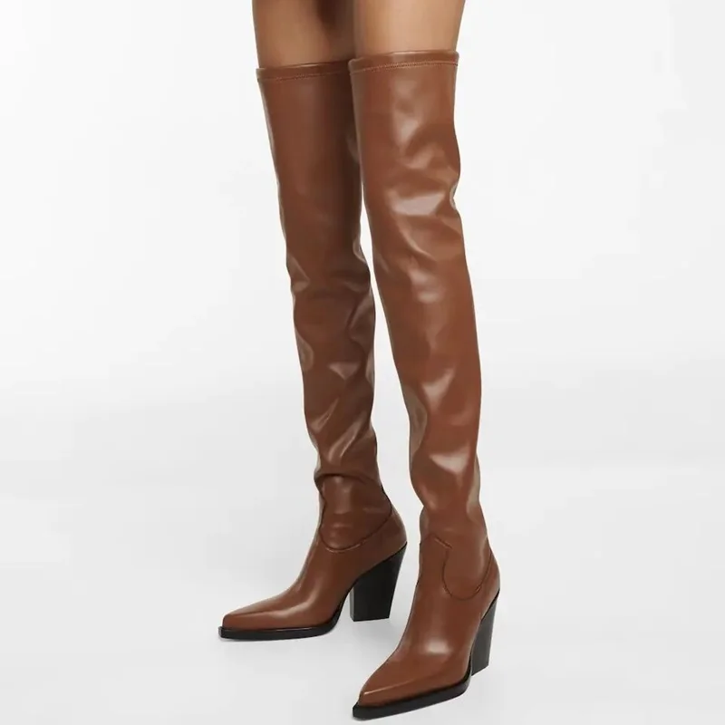 Брендовая обувь на толстом высоком каблуке сезон осень-зима высокие сапоги выше