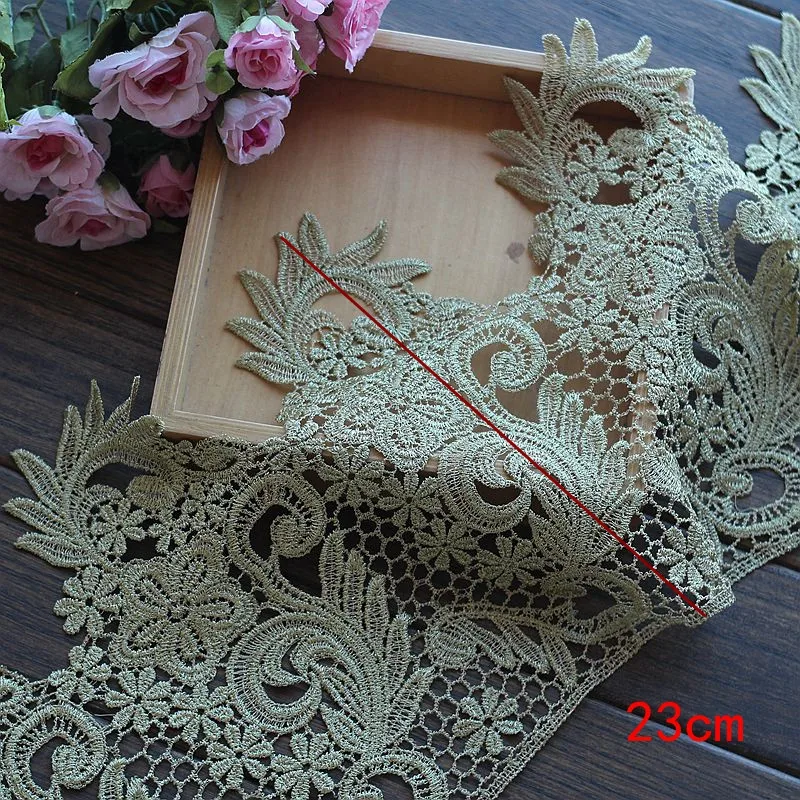 Один ярд высококачественной красивой золотой кружевной вышивки ленты для декорации DIY африканской ткани.