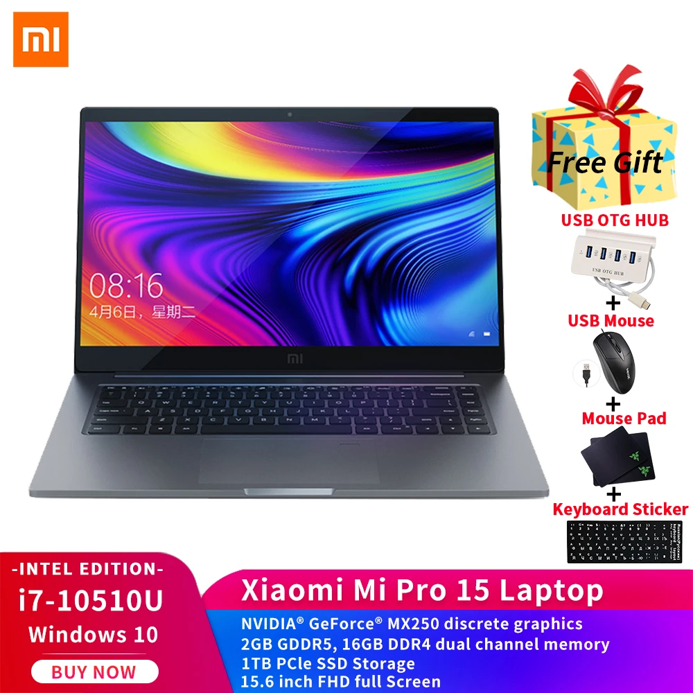 Xiaomi ноутбук Pro 15 6 &quoti7 10510U MX250 16GB оперативной памятью 1 ТБ/512 ГБ SSD PCIe 2 Гб GDDR5 памяти