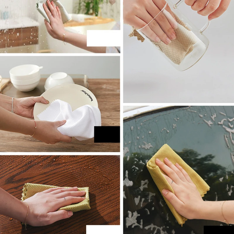 

6Pcs Kitchen Anti-Grease Wiping Rags Efficient Fish Scale Wipe Cloth Cleaning Cloth Home Washing Dish Cleaning Towel