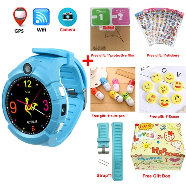 blue with 1 strap Q360 Детские умные часы с камерой, gps, wifi, местоположение, Детские умные часы, SOS, анти-потеря, монитор, трекер, детские наручные часы - Цвет: blue with 1 strap