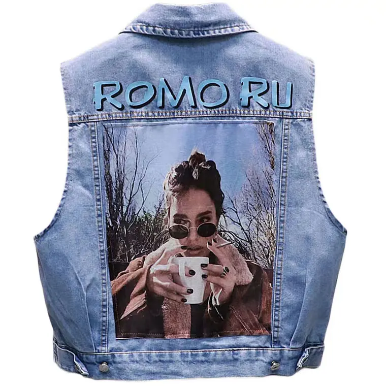 Жилет джинсовый женский с дырками повседневный жилет из денима цветочными