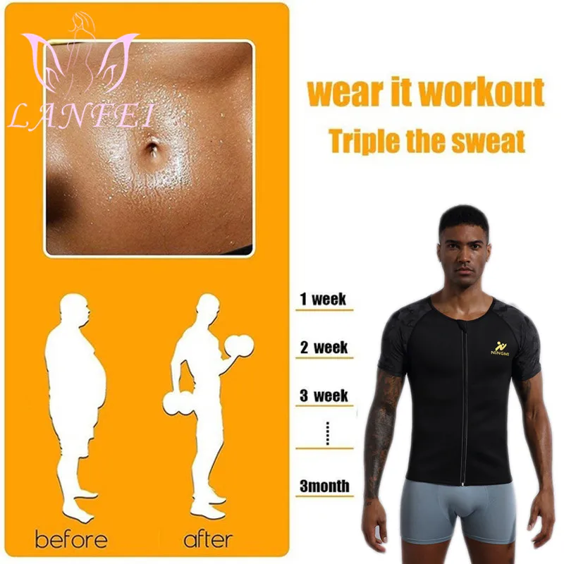 LANFEI Men Waist Trainer Weight Loss Shirt Hot Neoprene Sweat Sauna Vest Suit Body Shaper Slimming Workout Sport Corset Tank Top