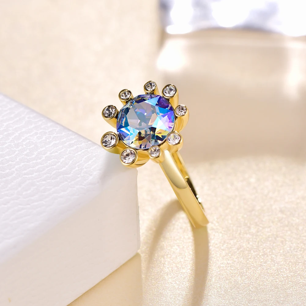 Кристаллы от Swarovski Glod цветные кольца Цветы для женщин элегантное кольцо Новая мода Роскошные женские кольца Свадебные украшения