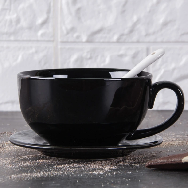 Черная Керамическая кофейная чашка блюдце ложка набор кружка для латте капучино