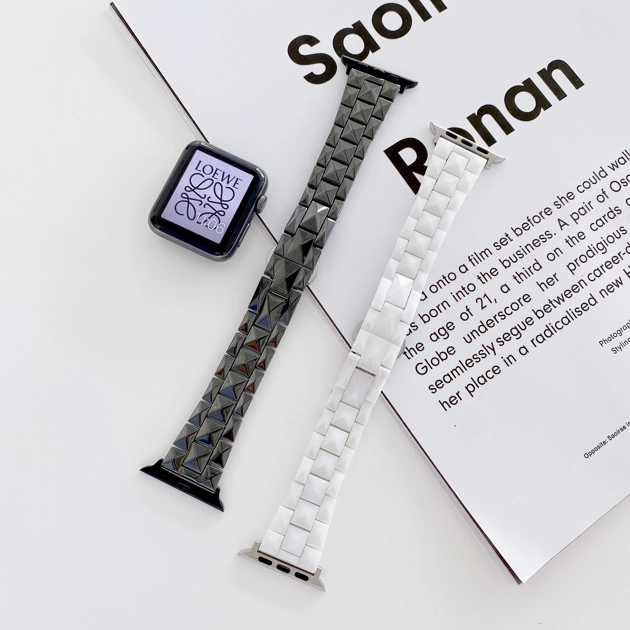 Women girl Ceramic Strap for Apple Watch Band 6 SE 5 44mm 40mm  Butterfly buckle bracelet for iWatch series 6 5 4 3 2 watch band