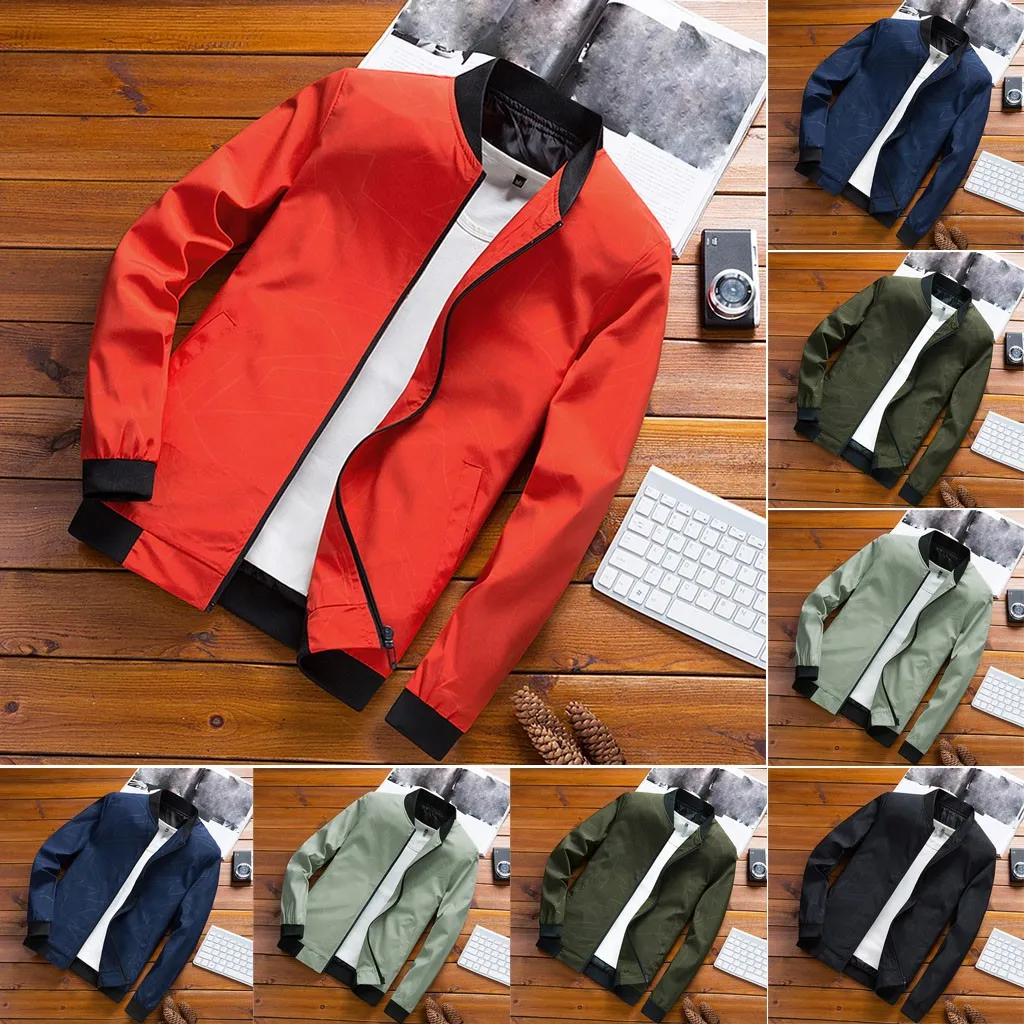 Весенне-осенняя Новинка мужская куртка-бомбер на молнии повседневная Уличная