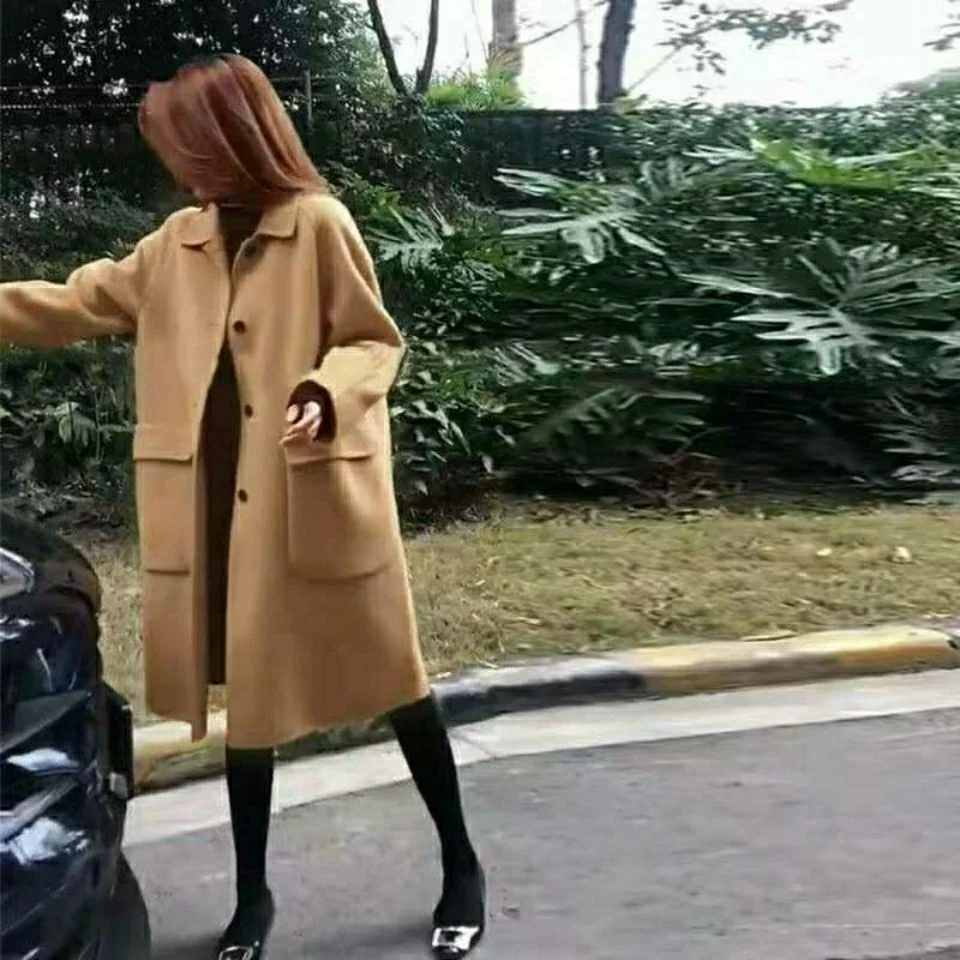 

Double sided cashmere coat women's wool coat women's fashion autumn and winter wool tweed medium long small Korean student