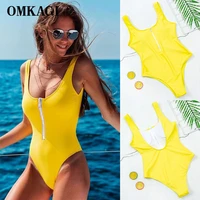 omkagi one piece swimsuit 2020 swimwear women u shaped backless monokini push up bathing suit solid beachwear swimsuit women