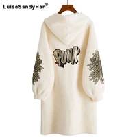 womens faux fur coat 2022 fashion female long printed letter overcoat hooded jacket autumn winter full sleeve warm casual