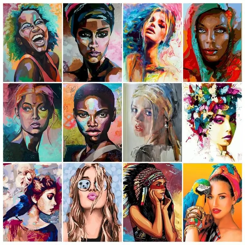 

PhotoCustom Oil Painting By Numbers Figure 60x75cm DIY Paint By Numbers On Canvas Women Handpaint Frameless Home Decor Wall Art