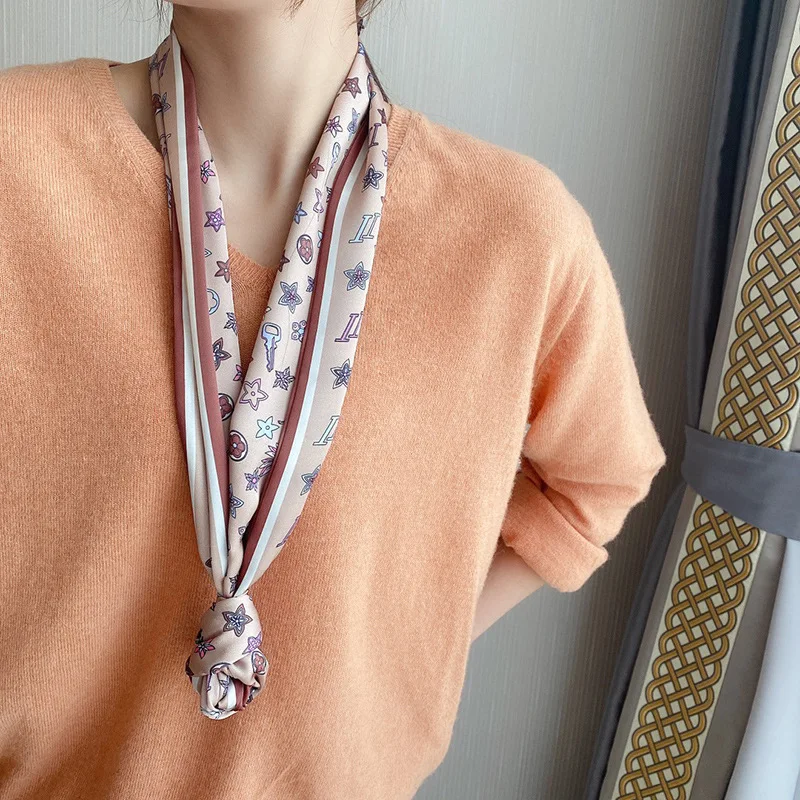 

Thin and Narrow Ribbon Scarves Feminine Style Gentle and Elegant Double Layer Scarf Hair Binding Headband French Hairband