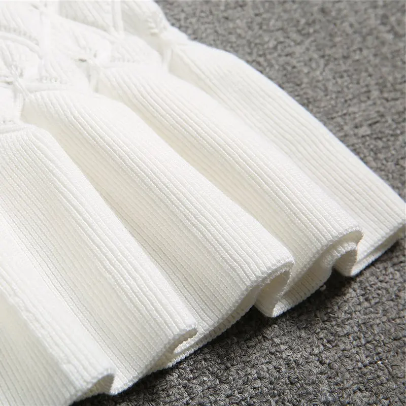 

Cotday Kinting Cotton Trumpet White Long Sleeve Ruffles V Neck Style Autumn 2020 Bodycon Elegant Women Mini Sweater Dress