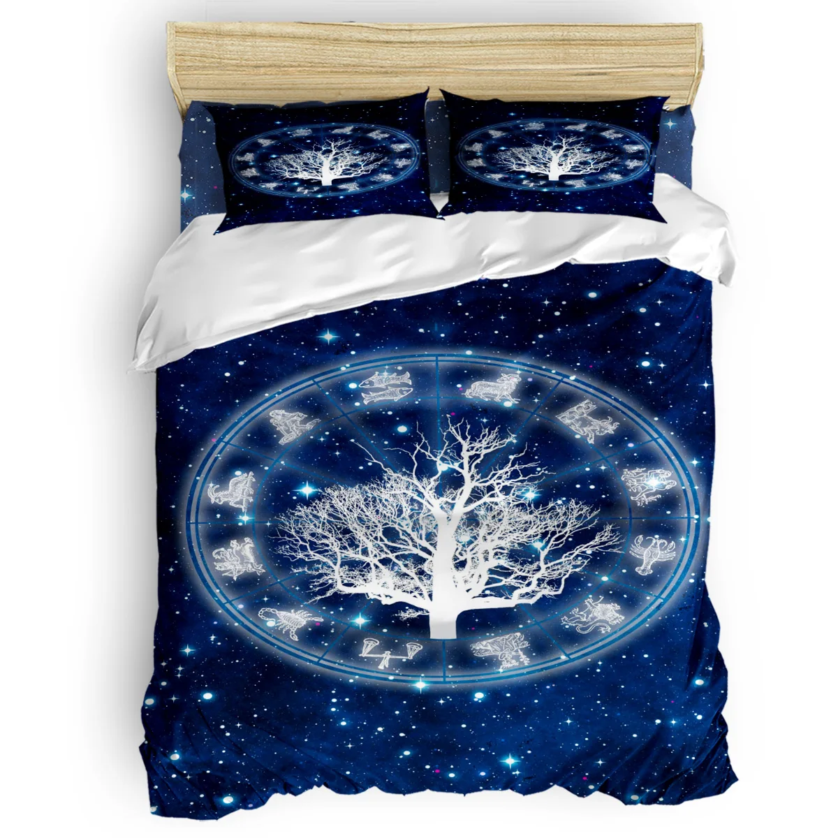

White Trees Blue Starry Sky Stars Duvet Cover Set Warm And Comfortable 2/3/4pcs Bedding Set Bed Sheet Pillowcases Cover Set