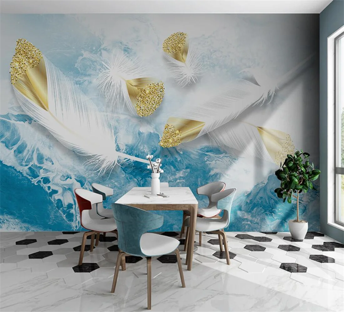 

Beibehang Custom photo wallpaper Nordic abstract creative geometric golden feather living room TV background 3d wallpaper