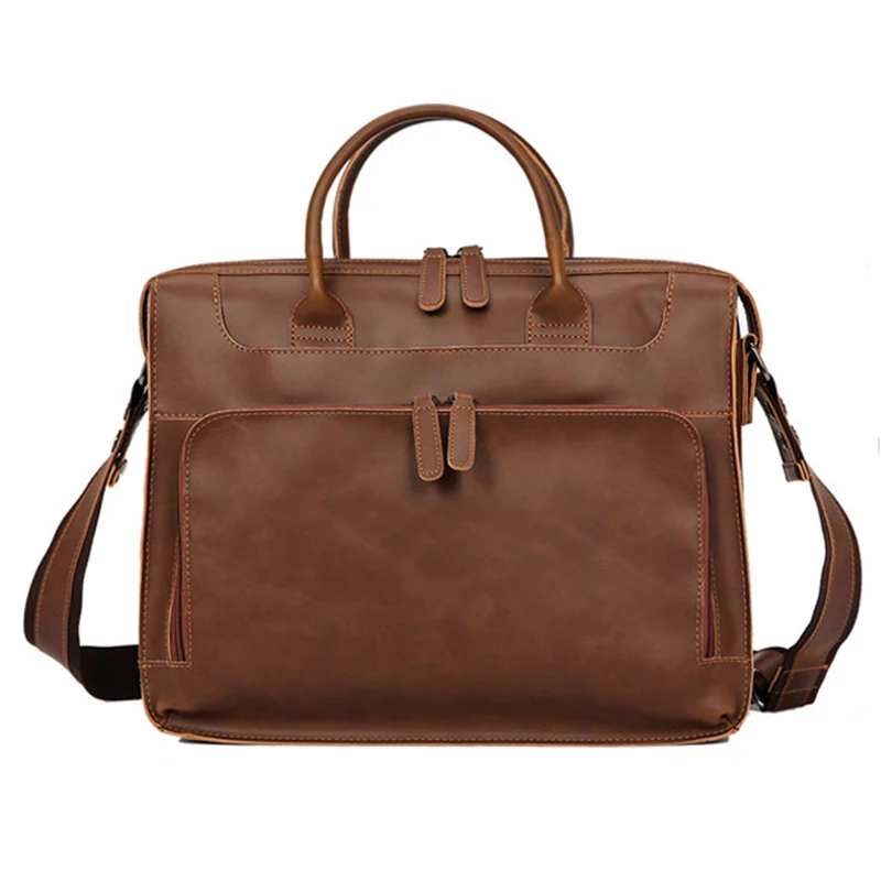 

Women Men Leather Shoulder Bag Large Capacity 14 Inch Laptop Briefcase Bags for Documents Messenger Bag Vintage Leather Business