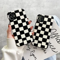 fashion black white checkerboard plaid phone case for iphone 11 12 13 pro max 6s 7 8 plus x xr xs max soft protection back cover