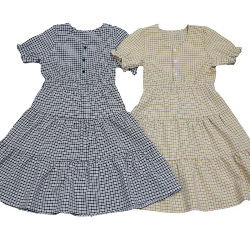 

4 to 16 years kids & teenager girls summer plaid flare tier dress children girl fashion v-neck polyester casual dresses clothing