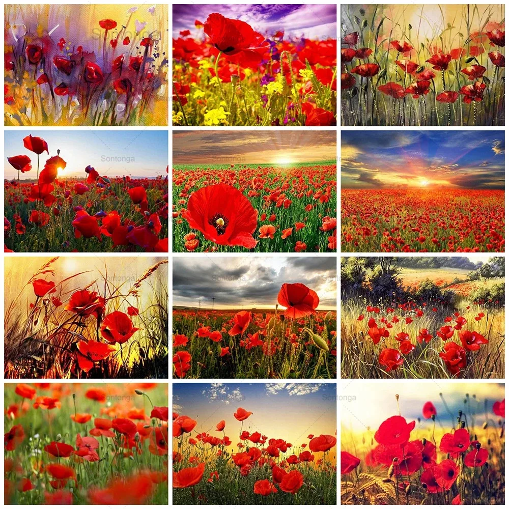 

Sontonga 5D Diamond Painting Poppy Flower Cross Stitch Full Square Diamond Embroidery Sale Rhinestone Mosaic Home Decoration
