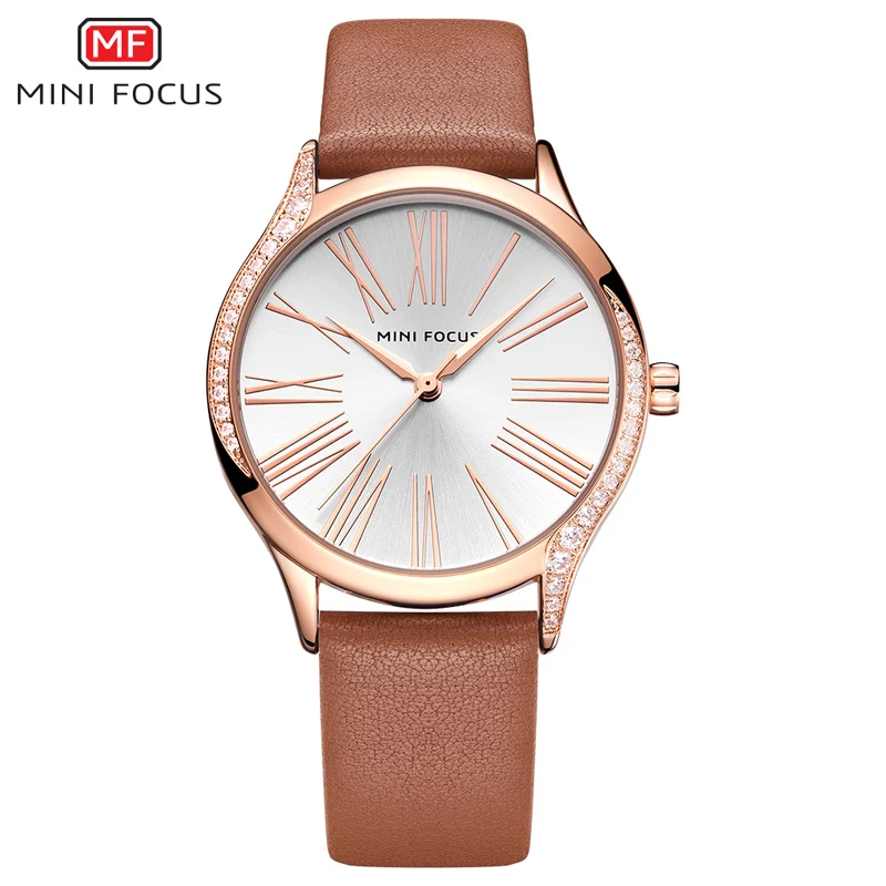 BROWN RG MINIFOCUS, классические, элегантные, синие, кожаные, женские часы, Iced Out, кварцевые, женские часы, водонепроницаемые, простой дизайн, модные, женские часы - Цвет: BROWN RG