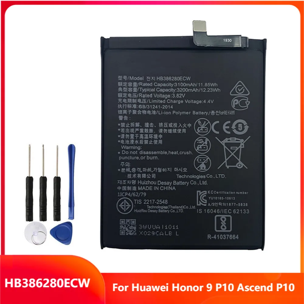 

Replacement Phone Battery HB386280ECW For Huawei Honor 9 P10 Ascend P10 Rechargable Batteries 3200mAh With Free Tools