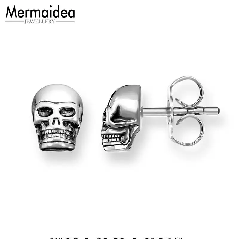 Серьги гвоздики с черепом и серебряным покрытием модные хорошие ювелирные