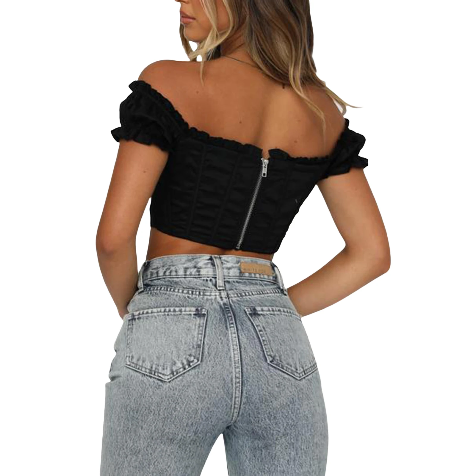 

Summer Sexy Strapless Off Shoulder Tee Tops Short Sleeve Beach T Shirts Women Solid Crop Tops