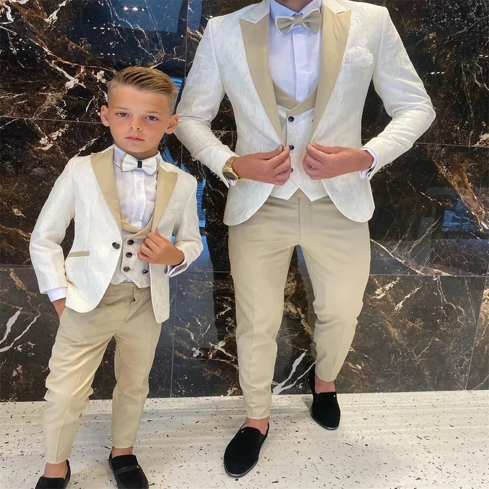 

2022 New High-Quality Custom Father-Son Peak Lapel Men's Suit White Floral Pattern Slim-Fit Wedding Tuxedo Groom 3-Piece Suit