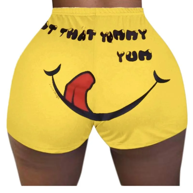 

Women’s Summer Casual Shorts Fashion Letter Printing Pattern Elastic High Waist Tight-fitting Short Pants Sports Clothes