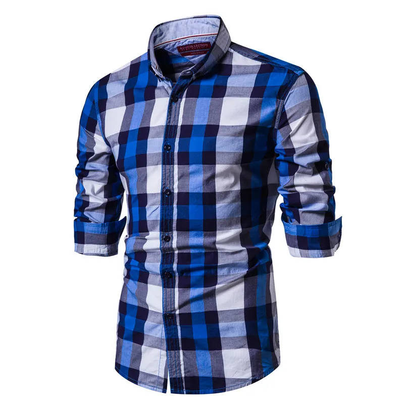 

2020 New Spring Fashion 100% Cotton Plaid Shirt Men Casual Social Business Male Shirt Top Quality Long Sleeve Mens Dress Shirts