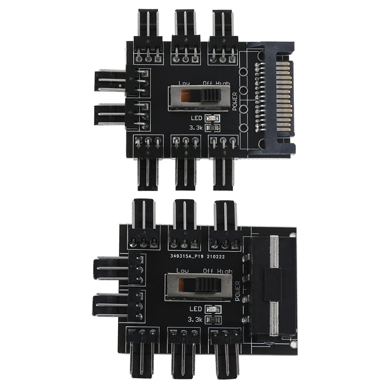 

Multi Way Splitter Cooler Cooling Fan Hub PC SATA 1 to 8 3 Pin 12V Power Socket Adapter 2 Level Speed Fan Controller