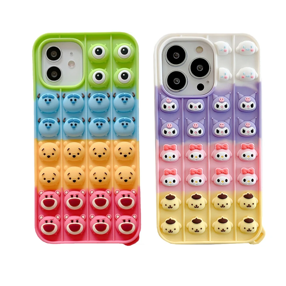 Pop-funda blanda con burbujas para iPhone, carcasa con diseño de monstruos, arcoíris, bolitas, para modelos 13, 12 Mini, 11 Pro, X, XS, Max, XR, SE 2020, 6, 6S, 7 y 8 Plus