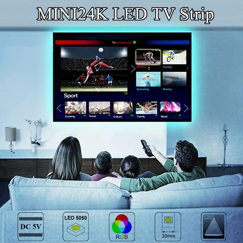 5V USB Мощность светодиодный ТВ полосы светильник MINI24K RGB 5050 SMD 30 s/m Настольный