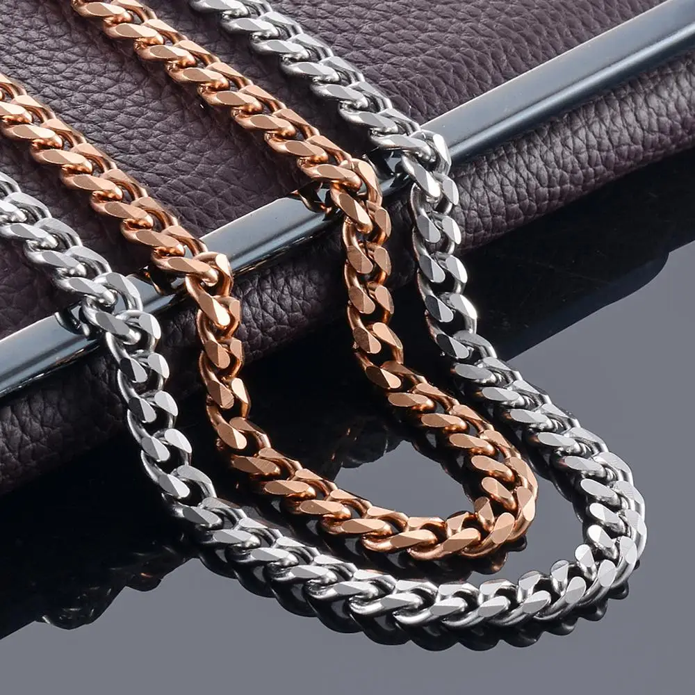Кубинская цепь из нержавеющей стали 3 5 мм/5 мм/7 мм розовое золото