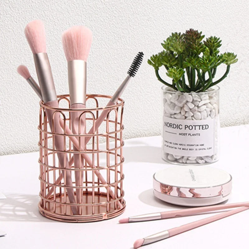 Cosmetics Makeup Brushes Storage Box Cylindrical Case Lipstick Brush Pen Holder Organizer Wrought Iron | Дом и сад