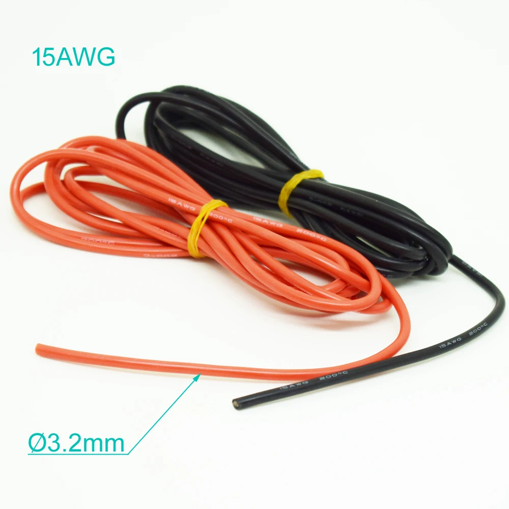 

1M/3.3ft 15AWG Flexible Soft Silicone Wire Tin Brass RC Electronic Cable 2 Colors