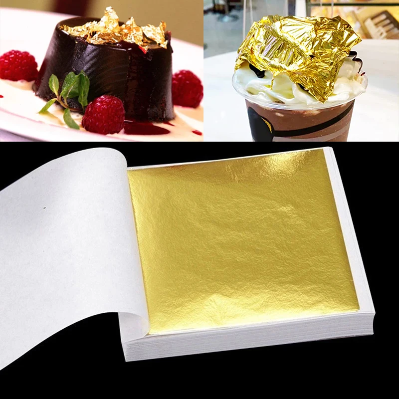 

100pcs Gold Silver Foil Paper Leaf Gilding Cake Decorations DIY Art Craft Birthday Party Wedding Cake Dessert Baking Supplies