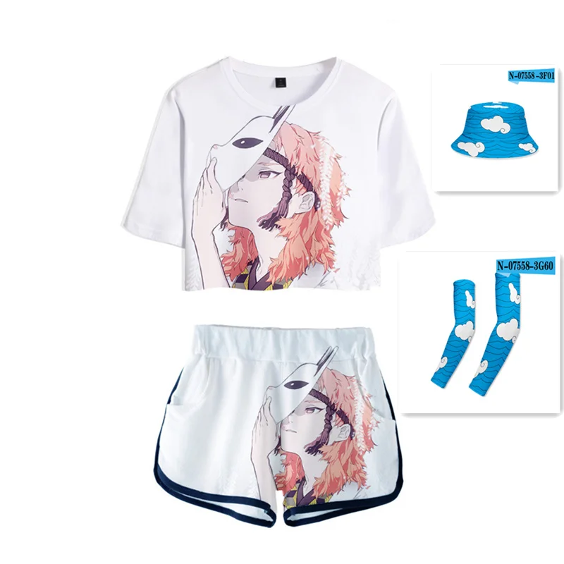 

Demon Slayer Kimetsu no Yaiba cosplay Costume Girl short skirt shorts sun hat, sun protection arm Running Shorts Shirt Girls Set