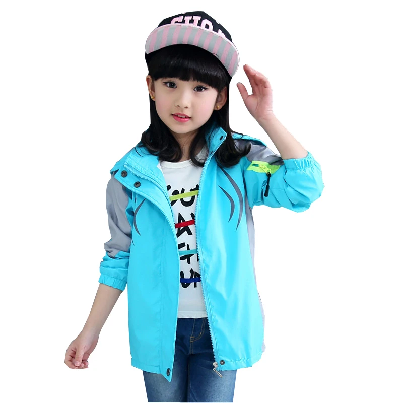 

6 8 10 12 14 Year Girls Fashion Printing Trench Jacket Girl Spring Autumn Hooded Coat Clothes kids School Long Sleeve Jackets
