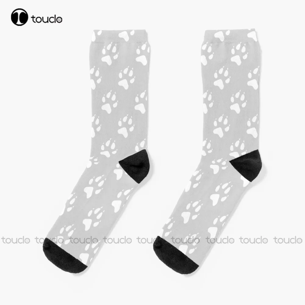 

Paw Pattern (White And Light Grey) Socks He Office Socks Unisex Adult Teen Youth Socks Personalized Custom 360° Digital Print