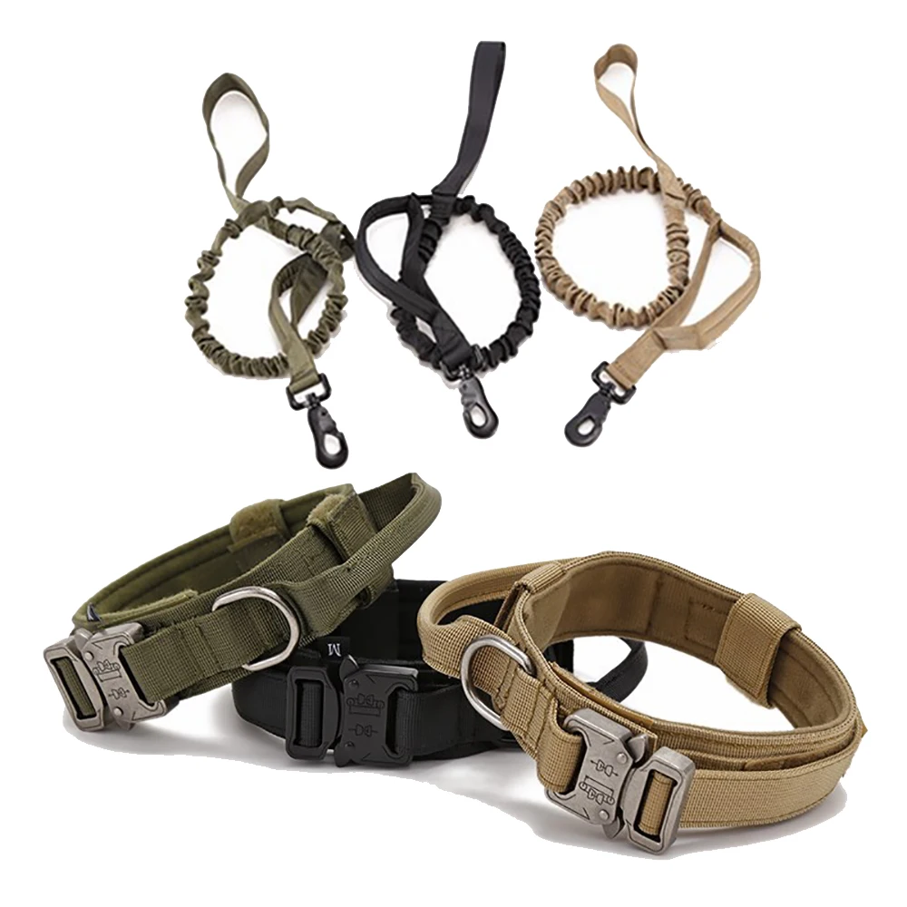 

Tactical Dog Collar Adjustable Metal Buckle Dog Collars with Control Handle Training Pet Dog Collar Leash for Medium Large Dogs
